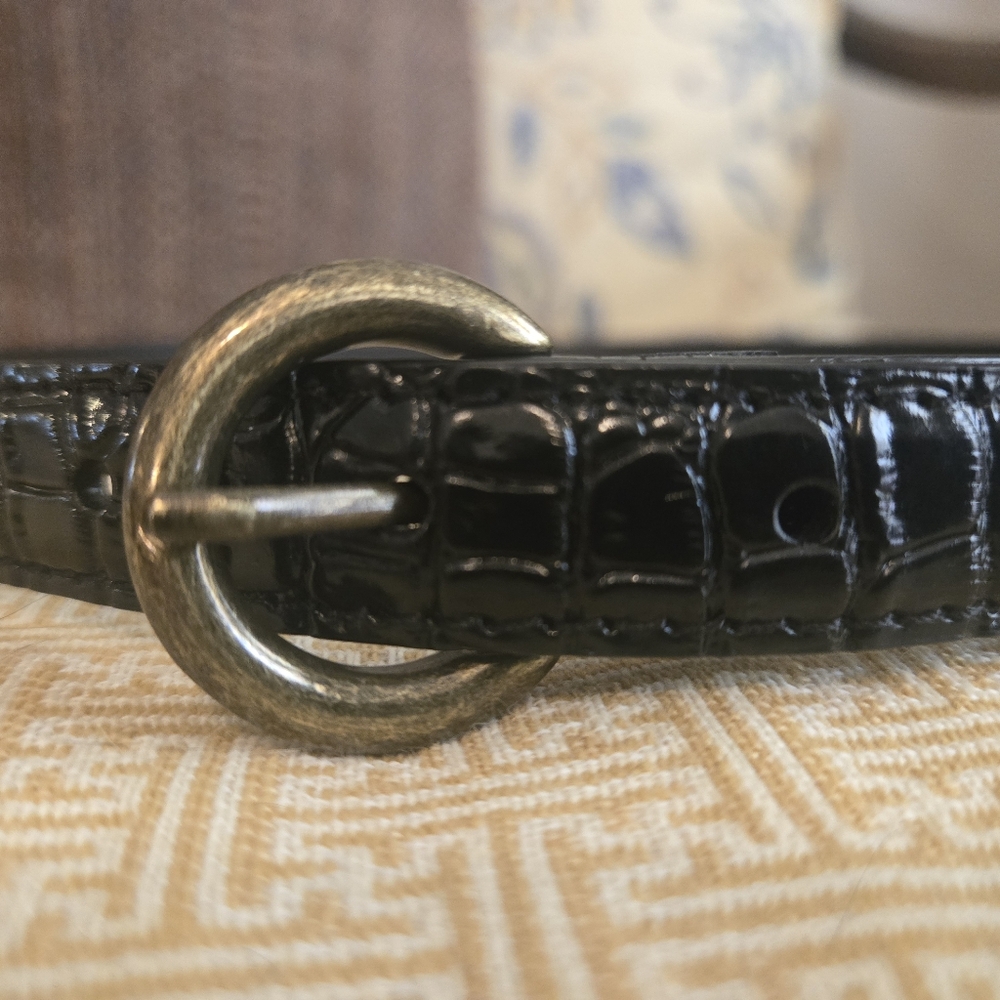 Simple Retro Shiny Black Snakeskin Leather Corset Cinch Belt
